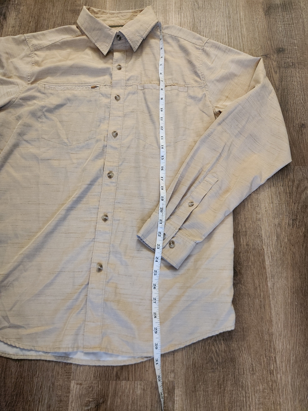 Exofficio Insect Shield LS Nylon blend Beige Button up Shirt Mens Large zip - Picture 8 of 9